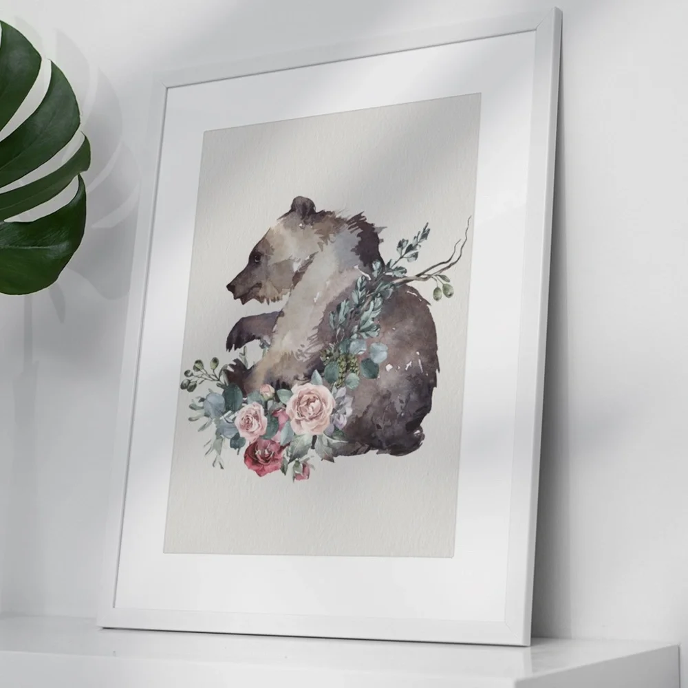 Watercolor Floral Bear Wall Art Print Poster Unframed - Picture 6 of 17